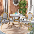 SAFAVIEH PAT4012A Outdoor Collection Sidford Navy and White Rattan Bistro Table