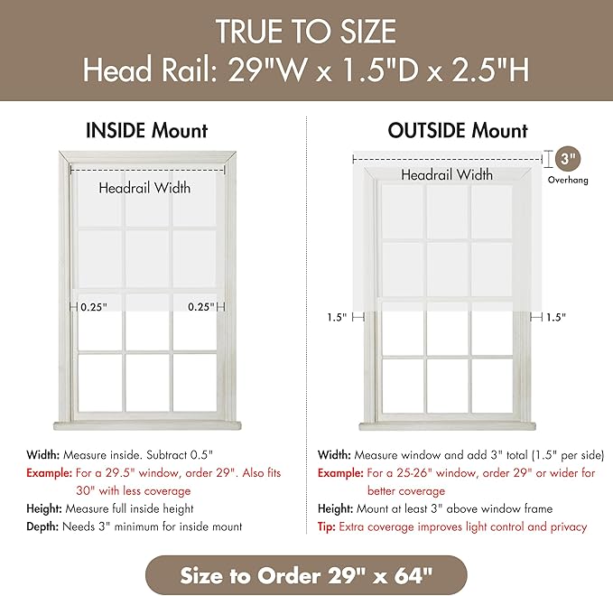 Madison Park Kyler Cordless Roman Shades - Single Panel, Lightweight Linen Blend Fabric, Natural Design, Easy Installation, Light Filtering Window Blind, Bedroom, Living Room Decor 29"W x 64"H White