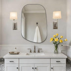 ANDY STAR Brushed Nickel Mirror, 24"x32" Silver Asymmetrical Wall Mirror for Bathroom, Unique Irregular Design with SUS304 Stainless Steel Metal Frame, Ideal for Bathroom, Bedroom, Entryway