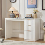 48" Modern Fluted Executive Desk with Storage Cabinet, White Wood Home Office Desk with File Drawer & Metal Handles, Large Computer Writing Table for Office,Study, Living Room, Bedroom