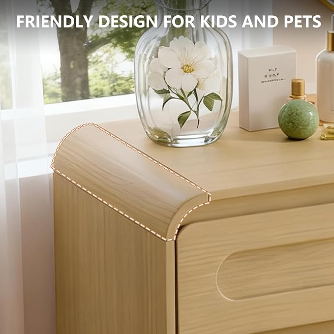 Wood Dresser, Modern 6 Drawers Dressers & Chest of Drawers with Pre-installed Slide&Curved Profile Design, 47" Wide Closet Clothes Storage Dressers Organizer for Bedroom Living Room Hallway, Oak