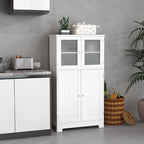 LOKO Bathroom Floor Cabinet, Storage Cabinet with Glass Doors, Wooden Kitchen Cupboard with Adjustable Shelf, Versatile Floor Storage Cabinet for Bathroom, Living Room & Kitchen (White)