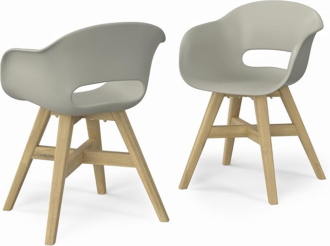 SIMPLIHOME Kona SOLID ACACIA WOOD 24 inch Wide Contemporary Outdoor Dining Chair in Plastic ( Set of 2 ) in Taupe for the Dining Room