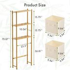 AmazerBath Over The Toilet Storage Bamboo, 3-Tier Over Toilet Organizer Rack with 2 Fabric Storage Bins, Freestanding Toilet Shelf for Bathroom Laundry Space Saver, Natural Color