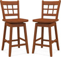 COSTWAY Swivel Bar Stools Set of 2, 24.5 Inch Counter Height Bar Chairs w/Hollow Backrest & Contoured Seat, Wooden Barstools w/Footrest for Kitchen Island, Pub, Bistro, Cafe (2, Walnut)
