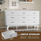 Dresser for Bedroom with 9-Drawer, 59" Wide Modern Chest of Drawers with Metal Handles, X-Shape Base & Adjustable Center Leg, Anti-Tip Closet Organizers and Storage