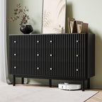 RECCI Fluted 6 Drawers Dresser for Bedroom, 54" Wide Chest of Drawers with 3D Fluted Panel, Faux Marble Top, Solid Wood Legs, Storage Drawers, TV Stand, Closet Chests for Bedroom, Black