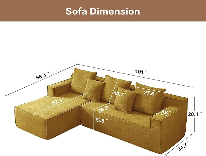 101" Orange Couch for Living Room,Boneless Couch No Assembly Required,Comfy Couches with Oversized Chaise,Compressed Sofa for Any Room,Modern Sofa-Velvet