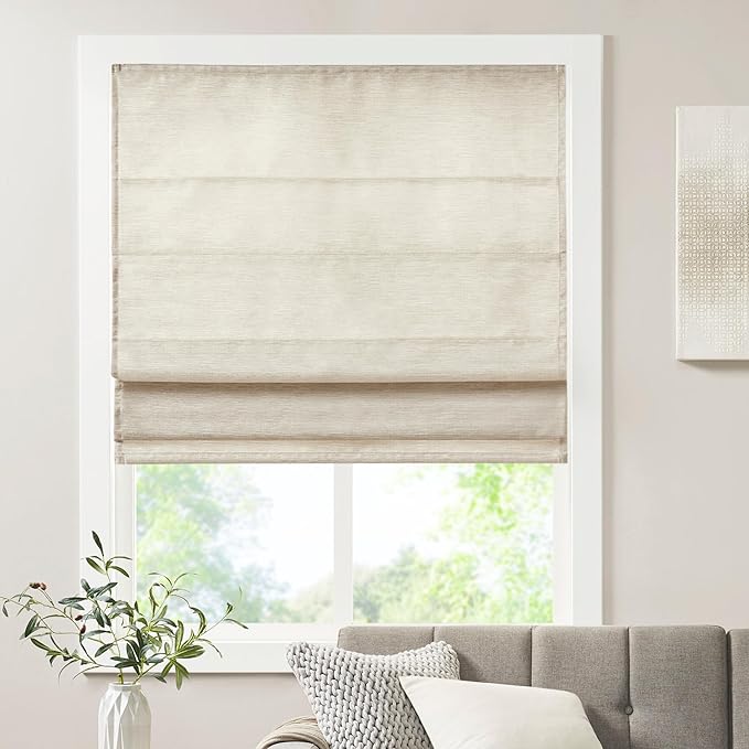 Madison Park Cordless Roman Shades Faux Silk Shade with Sheen 1-Panel Privacy, Room Darkening, Energy Efficient, Thermal Insulated Window Blind for Bedroom, Living Room Décor, 31"W x 64"H Como, Ivory