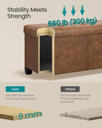 SONGMICS Storage Ottoman, Storage Bench with Legs,15 x 43 x 15.7 Inches, Ottoman Bench, 30 Gal. (112 L), Synthetic Leather, for Living Room, Entryway, Coffee Brown ULSF0514K03