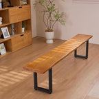 Solid Wood Top Bench with Metal Legs Durable Long Bench for Home Office Living Room Dining Room Versatile Multi Size Options Perfect Chair Stool Dining Chair (Light Brown Bench, 78.74in)