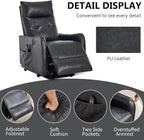 PELUMY Manual Lift Recliner Chair with Massage and Heat for Elderly, Single Motor Electric Lift Chair, Heavy Duty Recliner with USB Charging & Side Pockets (Breathable Leather, Grey)