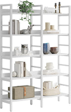 Tribesigns 5-Tier Industrial Bookshelf, 71”H x 47”W Etagere Bookcase, Freestanding Double Wide Book Shelf for Storage and Display, Wood and Metal Bookshelves for Living Room Home Office, White