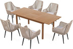 JOIVI Outdoor Dining Set for 6, 7 Pieces Patio Dining Table and Chairs Set, Rattan Rope Patio Outdoor Furniture Set with Extendable Dining Table for Deck, Backyard, Garden, Dining Room, Tan