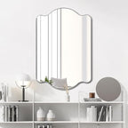 JONATHAN Y MIR205B Louisa 24 in. W x 36 in. H Medium Scalloped Rectangular Metal Framed Wall Mirror, for Bathroom, Living Room, Bedroom, Nickel
