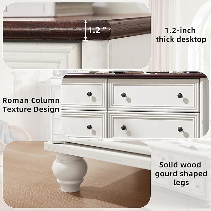 Farmhouse Dressers & Night Stand Set of 4, Wood 54" Wide 6 Drawer Dresser & 35" Tall Chest of Drawers, 18" Roman Column Nightstand Set of 2, Bedroom Furniture Dresser Sets for Home Living Room Hallway