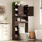 Gizoon Over The Toilet Storage Cabinet, Over Toilet Bathroom Organizer with Adjustable Shelves and 2 Doors, Over Toilet Storage Cabinet with Paper Holder, 2 Side Hooks, Space-Saver, Dark Brown