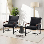 CLIPOP Accent Chair with Corduroy Fabric, Wood Armrests, Removable Cover, Side Pocket, Comfortable Armchair for Living Room & Bedroom, Durable Comfy Reading Chair for Home Office, Black