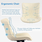 YOUNIKE Office Chair, Armless Desk Chair with Wheels, Adjustable Swivel Home Office Computer Task Chairs, Modern Faux Leather Padded Vanity Chair with Back, Beige