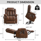 TEKAMON Power Lift Recliner Chair for Elderly with Heat & Massage, Dual Motor Breathable Leather Recliner, Lay Flat Sleeping Chairs with Infinite Position, RemoteControl & USB Ports(Ochre)