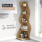 Tribesigns Corner Shelf, Modern 5-Tier Wall Corner Bookshelf, Stylish Corner Small Bookcase Storage Rack Plant Stand with Unique Shape for Living Room, Home Office (Light Brown, 1PC)