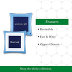 Kate Spade New York Saved You A Spot Reversible Decorative Pillow, 20" x 20" Throw Pillow for Bed or Sofa, Cotton and Linen Cover, Blue, 20 x 20