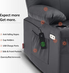 MCombo Large Power Lift Recliner Chair with Massage and Heat for Tall Elderly People, 3 Positions, Cup Holders, and USB Ports, Faux Leather 7516 (Large, Black)