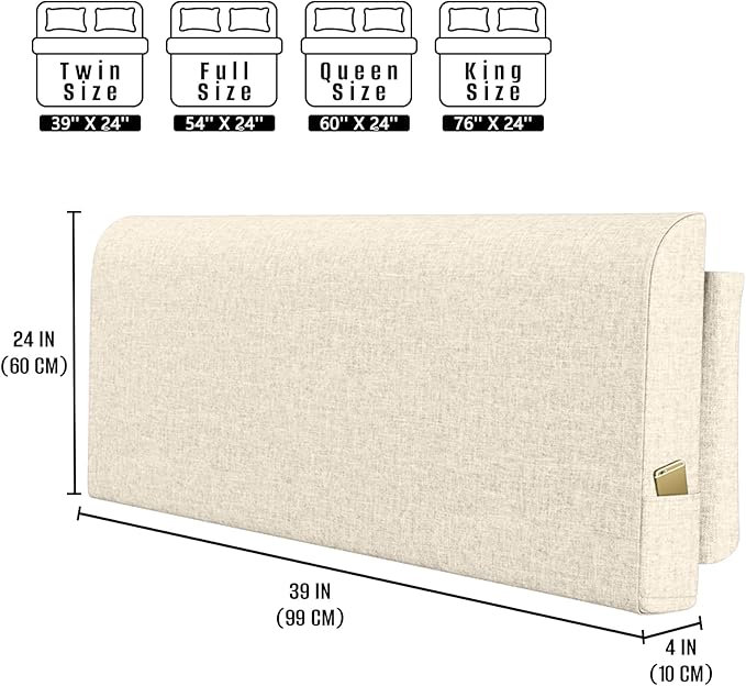 Upholstered Twin Headboard, No Tools Needed, Wall Mounted Headboard with Removeable Washable Linen, Multi-Functional Backrest (Beige)