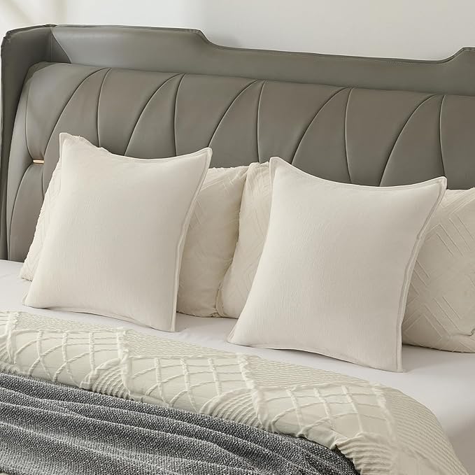FUTEI Cream White Chenille Throw Pillow Covers 26x26 Inch Set of 2,Edges Double-Stitched Euro Pillow Shams,Modern Home Decor for Couch Living Room