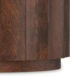 SIMPLIHOME Trenton Coffee Table - 32 inch Wide Solid Mango Wood Round Living Room Table in Walnut Brown, Contemporary Sculpted Drum Center Table for Family Room with Scalloped Edge, Assembled