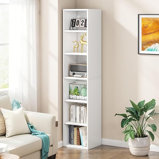 Tribesigns Modern White Narrow Bookshelf, 6 Tiers Tall Freestanding Corner Bookcase with Open Storage Shelves, 70.9" Display Storage Shelf Home Decor Furniture for Living Room, Bedroom, Home Office