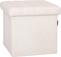 Seville Classics Cushioned Fabric Ottoman Hidden Storage Chest Footrest Chair, Padded Seat for Bedroom, Dorm, Loft, Living Room, Entryway, Hallway, White Boucle, 15.7" Cube