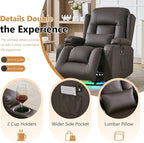 URRED Rocker Recliner Chair for Adults, 270° Swivel Glider Reclining Single Sofa with LED Ambient Light, Cup Holders and Side Pockets, Faux Leather Recliner for Living Room or Home Theater, Brown