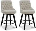 Watson & Whitely Modern Swivel Bar Stools, Performance Fabric Upholstered Counter Height Bar Stools with Back, Solid Wood Legs, 26" H Seat, Set of 2, Linen