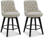 Watson & Whitely Modern Swivel Bar Stools, Performance Fabric Upholstered Counter Height Bar Stools with Back, Solid Wood Legs, 26" H Seat, Set of 2, Linen