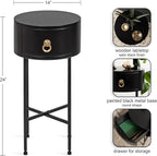 Kate and Laurel Decklyn Decorative Glam Round Side Table, 14 x 14 x 24, Black and Gold, Modern Circle Living Room Table with Pull Drawer for Useful Storage