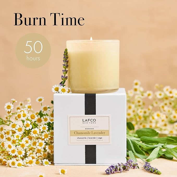 LAFCO New York Classic Candle, Chamomile Lavender - 6.5 oz - 50-Hour Burn Time - Reusable, Hand Blown Glass Vessel - Made in The USA