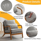Mid-Century Accent Chair Set of 2,Linen Fabric Lounge Chair with Wide Armrest,Linen Fabric Armchair withLumbar Pillow & Solid Wood Frame for Living Room, Bedroom, Balcony(Light Gray)
