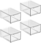 mDesign Stackable Storage Containers Box with Pull-Out Drawer - Stacking Plastic Drawers Bins for Kitchen Pantry and Cupboard, Cabinet, Counter, Island and Tables - Lumiere Collection - 4 Pack - Clear