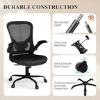 Flysky Mesh Office Chair, Ergonomic Computer Desk Chairs for Home Office - with Comfy/Comfortable Flip-up Arm Rests, Lumbar Support, Height Adjustable, 360 Degree Rolling Swivel (Black)