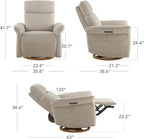 CHITA Power Recliner Chair, Electric Triple-Motor Swivel Glider Nursery Rocking Chair with Adjustable Power Headrest and Lumbar Support, Solid Wood Base, Khaki Grey