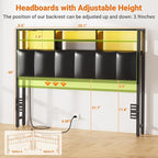 Aheaplus Headboard for Full Size Bed with Storage, Upholstered Headboards with Outlets, USB Ports and LED Light, Reversible Full Size Head Board, Height Adjustable, Comfortable Headboard, Black