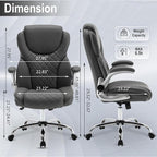 Executive Office Chair, Pu Leather High Back Ergonomic Office Desk Chairs with Wheels, 90-120° Rocking Managerial Chair Home Computer Chairs with Flip-up Armrests and Lumbar Support, Grey