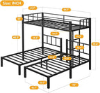 Heavy Duty Triple Bunk Bed, Twin Over Twin Over Twin with Guardrails and Ladder, Metal Bunk Bed for 3, 3 Bed Teens and Adults, No Box Spring Needed, Black