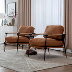 HEAH-YO Modern Accent Chairs Set of 2, PU Faux Leather Living Room Chairs with Backrests, Comfy Reading Side Chairs with Metal Legs for Bedroom, Brown