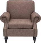 Accent Chair,22.4" Seat Depth Armchair with Roll Arms,36.6W*34.3D*34.6H Living Room Chair,Wood Legs,Set of 1,Faux Leather in Taupe
