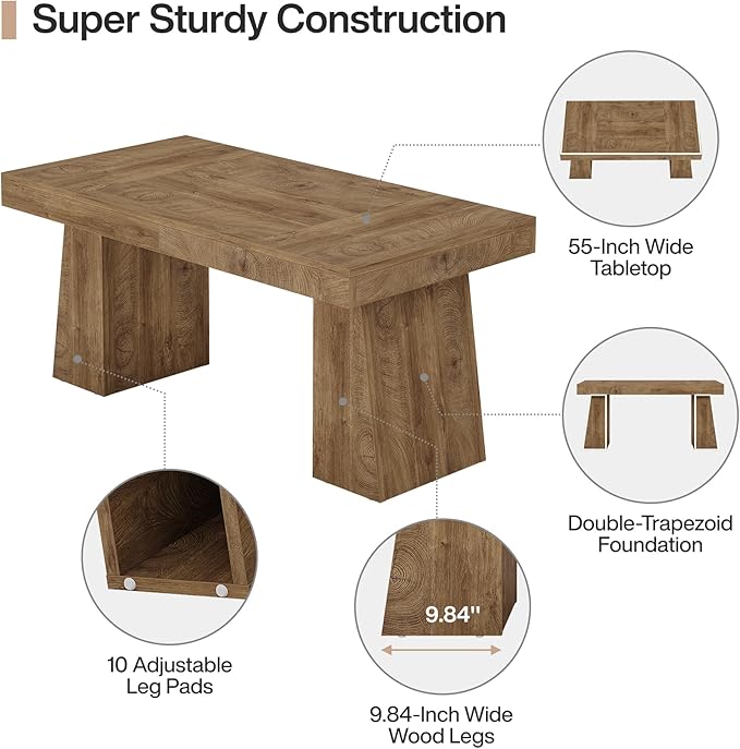 Tribesigns 55" Executive Desk, Wooden Office Desk with Double Pedestal, Modern Simple Computer Writing Table for Home Office, Light Brown