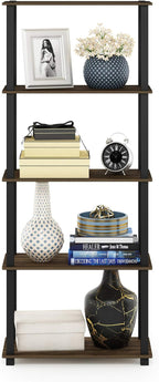 Furinno Turn-N-Tube 5-Tier Multipurpose Shelf / Display Rack / Storage Shelf / Bookshelf, Square Tubes, Columbia Walnut/Black