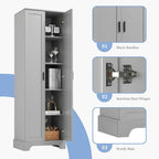 Tall Freestanding Storage Cabinet, Multi-Purpose Floor Organizer with 2 Doors & 5 Adjustable Shelves for Bathroom, Office, Living Room, Grey