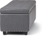 SIMPLIHOME Hamilton 48 inch Wide Transitional Rectangle Storage Ottoman in Stone Grey Vegan Faux Leather, Assembled, For the Living Room, Entryway and Family Room